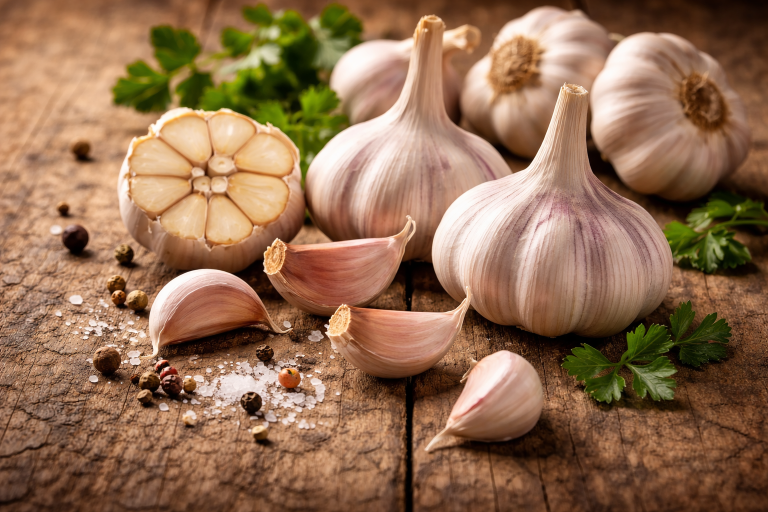 Fresh garlic bulbs and cloves