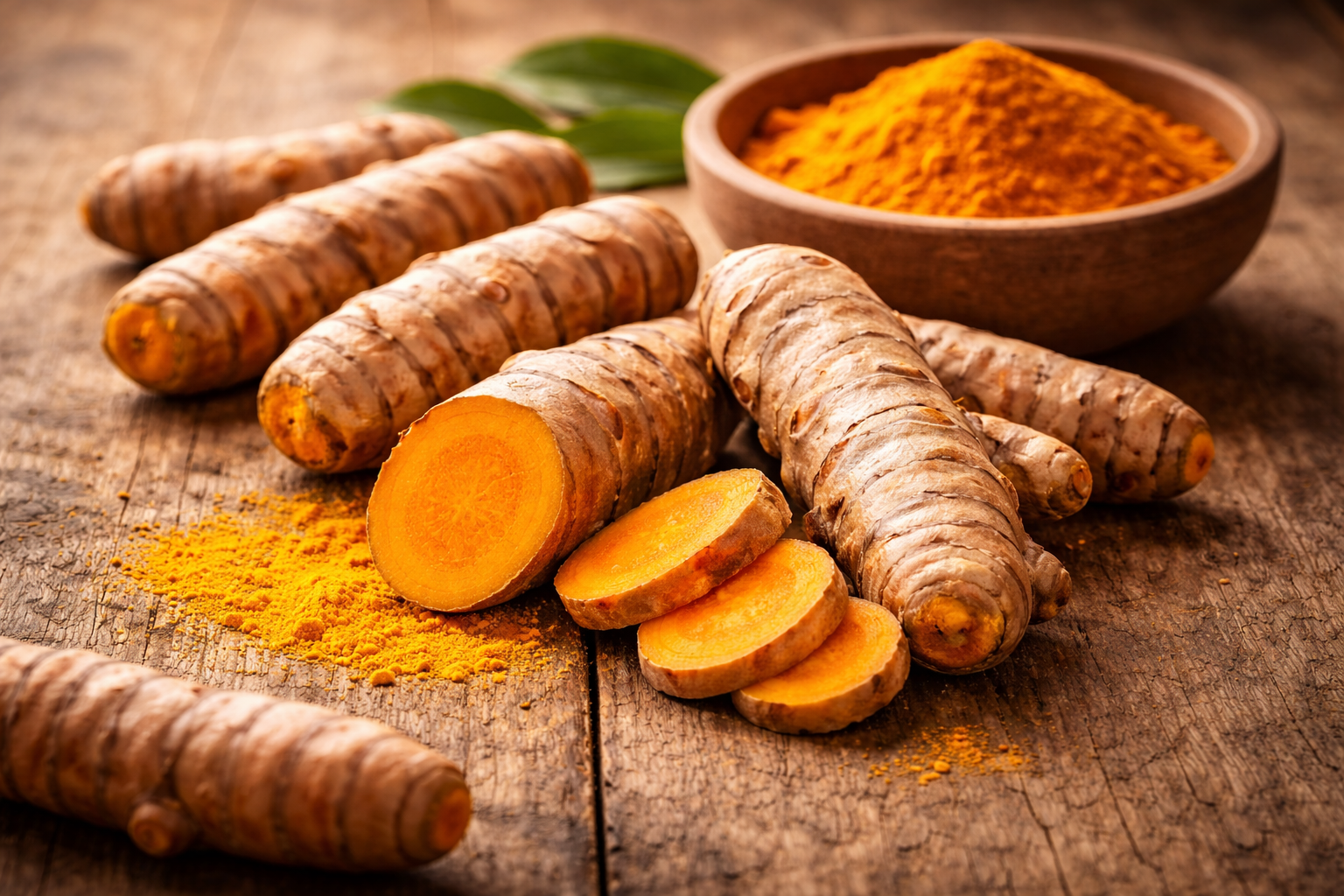 Fresh turmeric root and turmeric powder